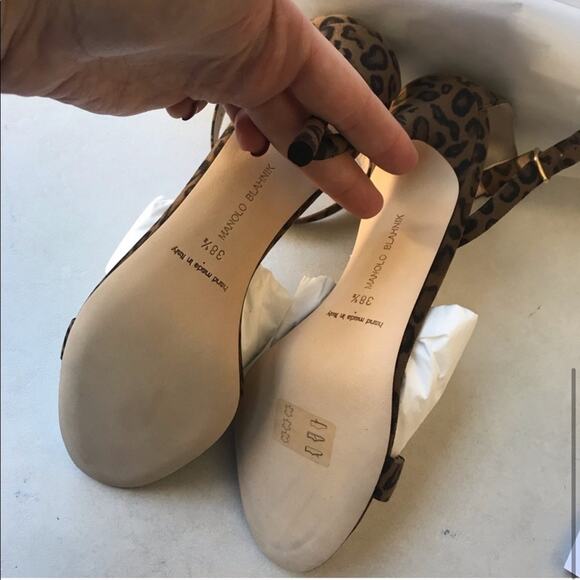 MANOLO BLAHNIK Chaos Leopard Heeled Sandals Shoes Leather - Picture 8 of 8